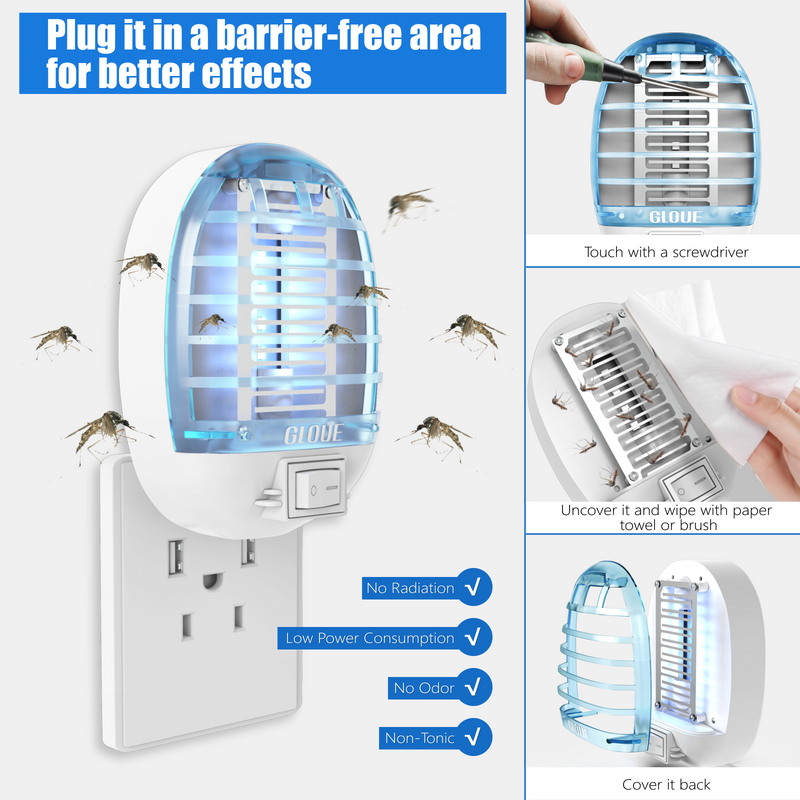 GLOUE Indoor Bug Zapper, Mosquito Killer Electronic Insect Killer Fly Trap, Mosquito Zapper with Blue Lights for Home, Kitchen, Bedroom, Baby Room, Office (2 Packs)